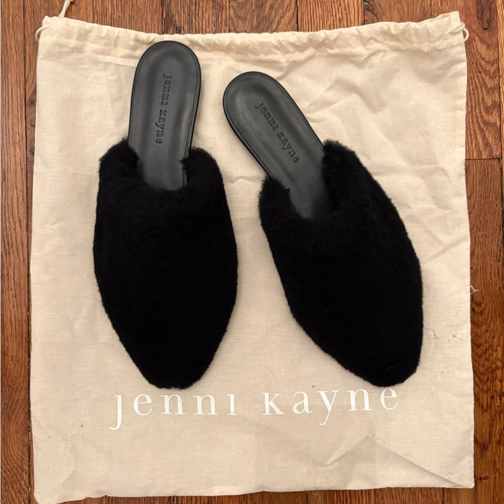 Jenni Kayne Black Fuzzy Slip-On Mules